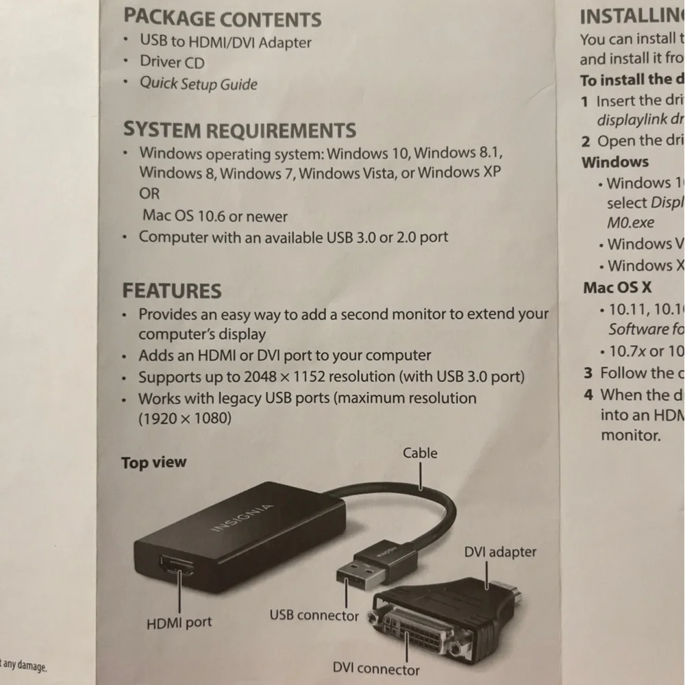 INSIGNIA USB to HDMI/DCI adapter LIKE NEW